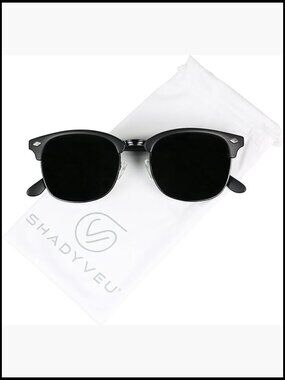 Super Dark Round Semi Rimless Sunglasses UV Protection Retro Vintage